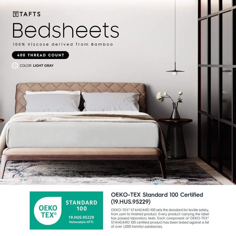 Tafts Twin Sheets Set, Pure 100% Viscose derived from Bamboo Bed Sheets Set, Luxuriously Soft, Silky, Cooling Sheets, Double Stitched, Lifetime Quality Promise (Light Grey) - Image 2